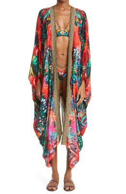 Camilla Butterfly Print Silk Cover-Up Caftan in In A Flutter