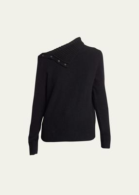 Camilla Button Shoulder Cashmere Turtleneck Sweater