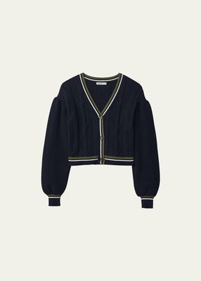 Camilla Cable-Knit Puff-Sleeve Cardigan