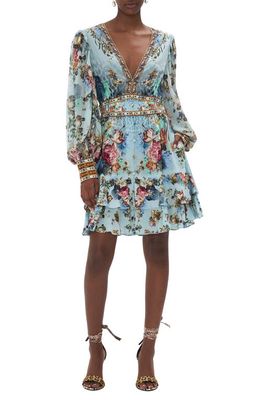 Camilla Crystal Detail Mixed Print Long Sleeve Silk Dress in Letters To Leo