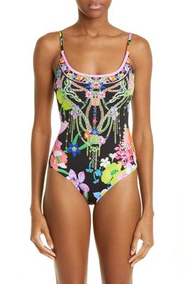 Camilla Crystal Embellished Floral Scoop Neck One-Piece Swimsuit in Away With The Fairies