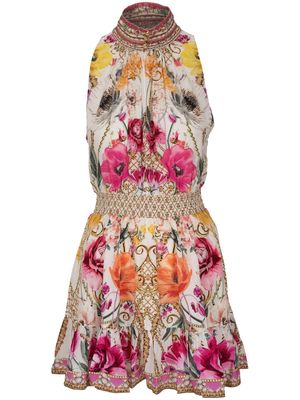 Camilla Destiny Calling-print silk flared dress - Neutrals