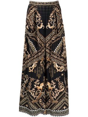 Camilla Duomo Dynasty-print silk wide-leg trousers - Black
