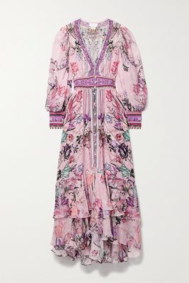 Camilla - Embellished Ruffled Printed Silk-crepe And Chiffon Maxi Dress - Pink