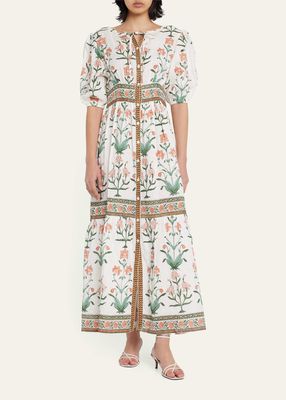 Camilla Embroidered Button-Front Linen Maxi Dress