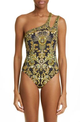 Camilla Filigree Print One-Shoulder One-Piece Swimsuit in The Night Is Noir