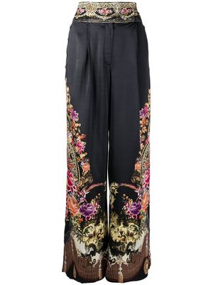CAMILLA floral-detail wide-leg trousers - Black