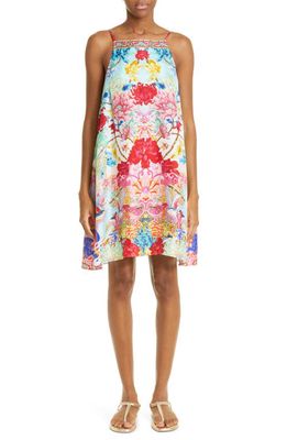 Camilla Floral High Neck Low Back Silk Shift Dress in Go Stag