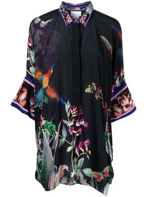 Camilla floral-print batwing shirt - Black