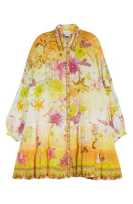 Camilla Floral Print Embellished Long Sleeve Silk Shirtdress in How Does Your Garden Grow