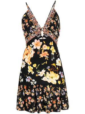 Camilla floral-print flared dress - Black