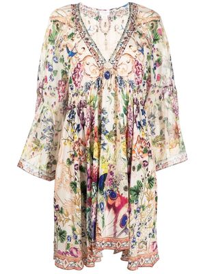 Camilla floral-print mini dress - Neutrals