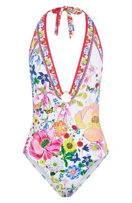 Camilla Floral Print O-Ring Plunge Neck One-Piece Swimsuit in Fairy Gang