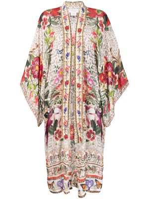 Camilla floral-print silk cape - Neutrals