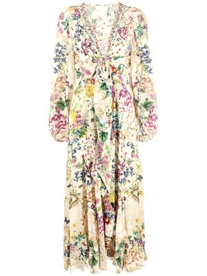 Camilla floral-print silk dress - Neutrals