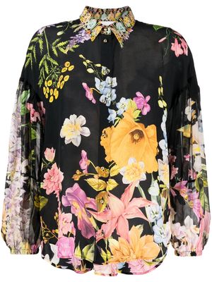 Camilla floral-print silk shirt - Black