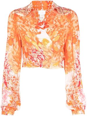 Camilla floral-print silk wrap shirt - Orange