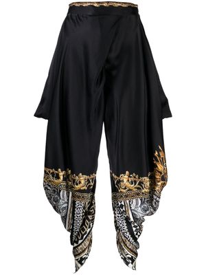Camilla graphic-print draped silk trousers - Black