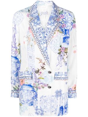 Camilla graphic-print silk blazer - White