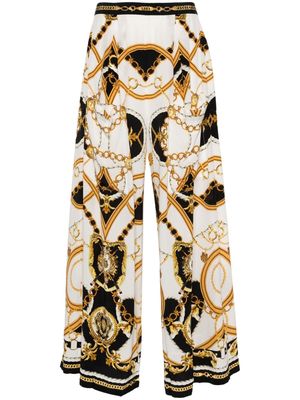 Camilla graphic-print silk flared trousers - White