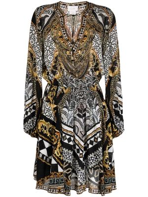 Camilla graphic-print silk shirred minidress - Multicolour