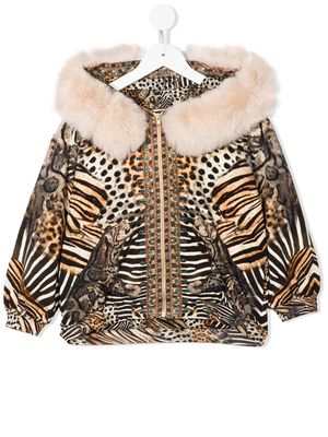 Camilla Kids animal-print fur-trim jacket - Brown