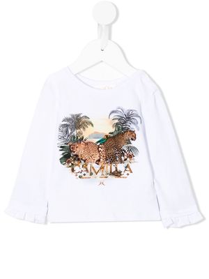 Camilla Kids frilled animal-print T-shirt - White