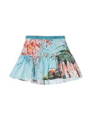 Camilla Kids From Sorrento With Love-print miniskirt - Blue