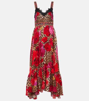 Camilla Leopard-print floral silk midi dress