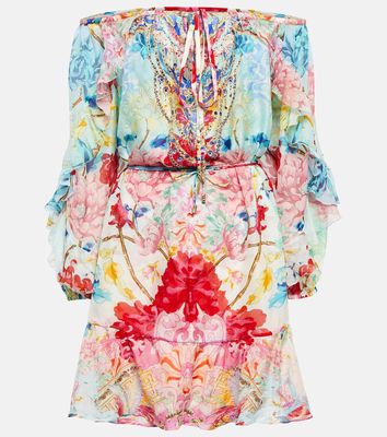 Camilla Off-the-shoulder embellished silk minidress