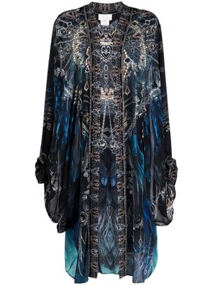 Camilla Peacock-pattern Silk Coat - Blue