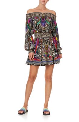 Camilla Print Off the Shoulder Silk Cover-Up Minidress in Guardians Of The Sun