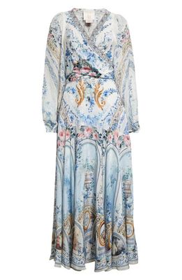 Camilla Season of the Siren Print Long Sleeve Silk Crepe Faux Wrap Dress