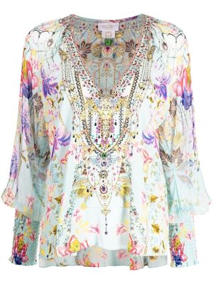 Camilla shirred-cuff floral blouse - Multicolour