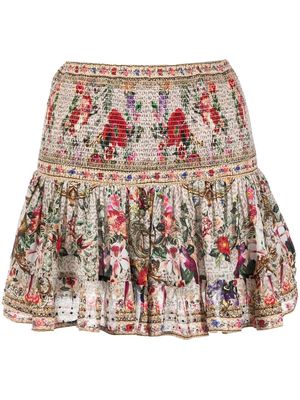 Camilla smocked floral-print skirt - Brown