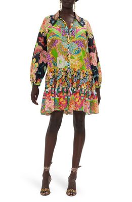 Camilla Sundowners in Sicily Long Sleeve Cotton & Silk Tiered Shirtdress