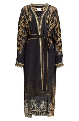 Camilla The Night is Noir Filigree Print High-Low Cover-Up Silk Caftan