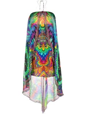 Camilla tie-dye print flared halterneck dress - Multicolour