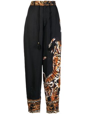 Camilla tiger-print drop-crotch trousers - Black