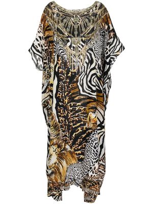 Camilla tiger-print silk maxi dress - White