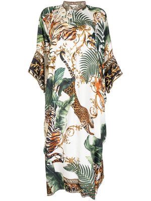 Camilla tiger-print silk midi dress - White