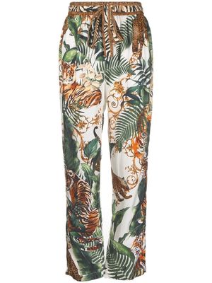 Camilla Tiger Trap-print drop crotch trousers - Green