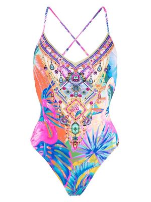 Camilla V-neck abstract-print swimsuit - Pink