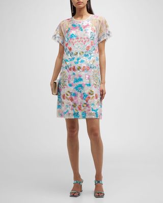 Camille Embroidered Sequin T-Shirt Dress