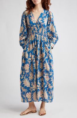 Camille Floral Long Sleeve Cotton Midi Dress in Firenze