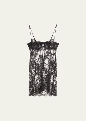 Camille Sheer Floral Lace Mini Slip Dress