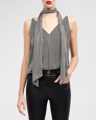 Camille Sleeveless Striped Tie-Neck Blouse