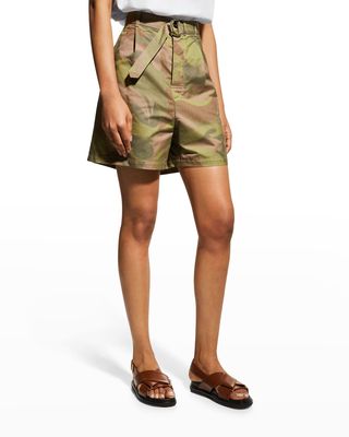 Camo Belted Wide-Leg Shorts