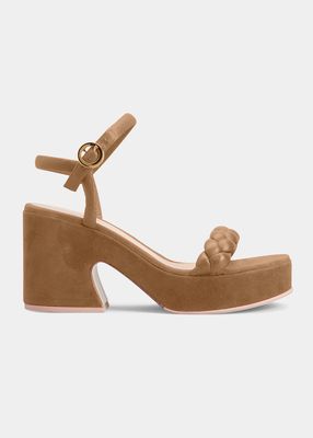 Camoscio Braided Ankle-Strap Platform Sandals