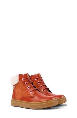 Camper Kids' Lace-Up Leather & Suede Boot in Medium Red